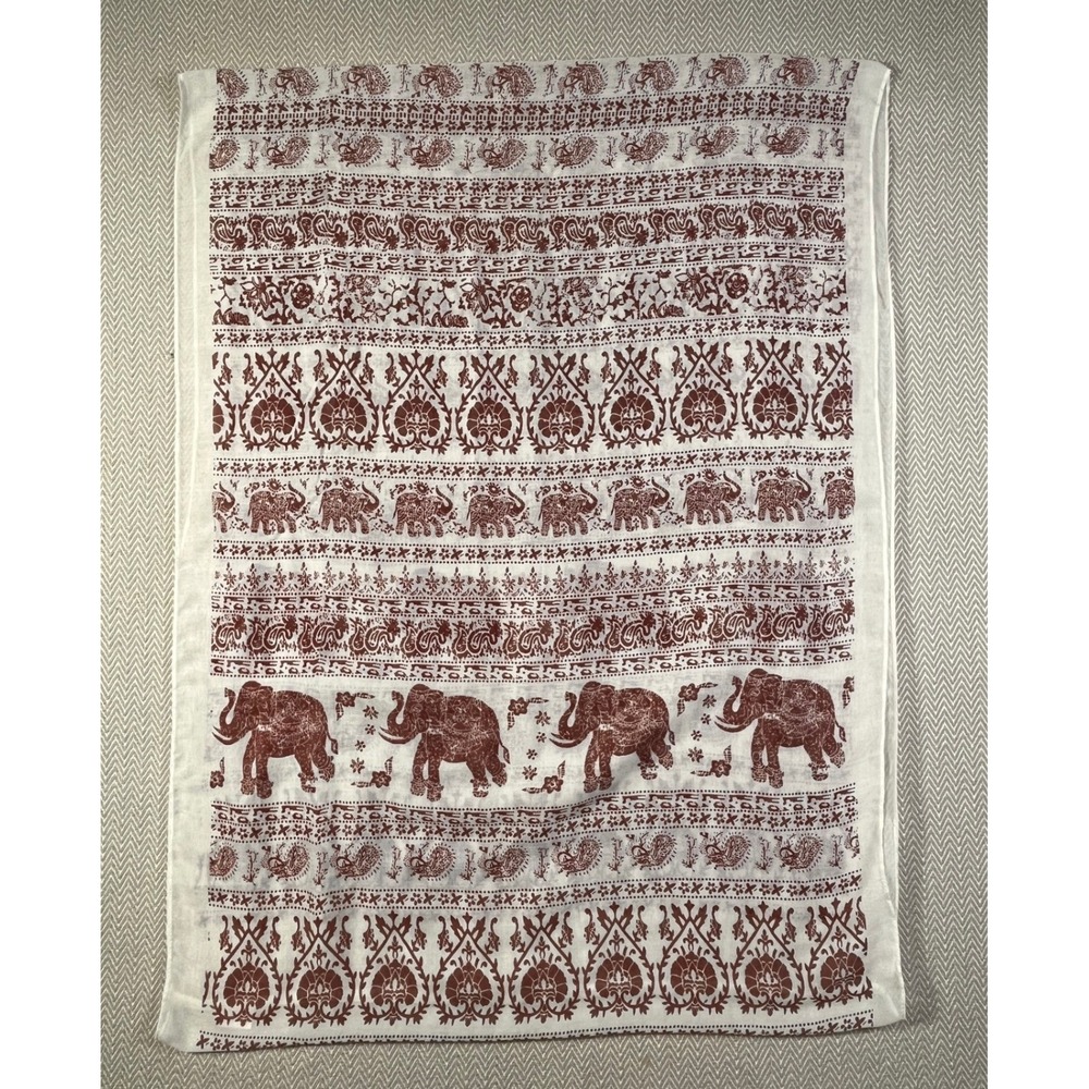 Boho Elephant Infinity Scarf Burgundy Ivory Lightweight Gauze Loop Scarf - Picture 8 of 9